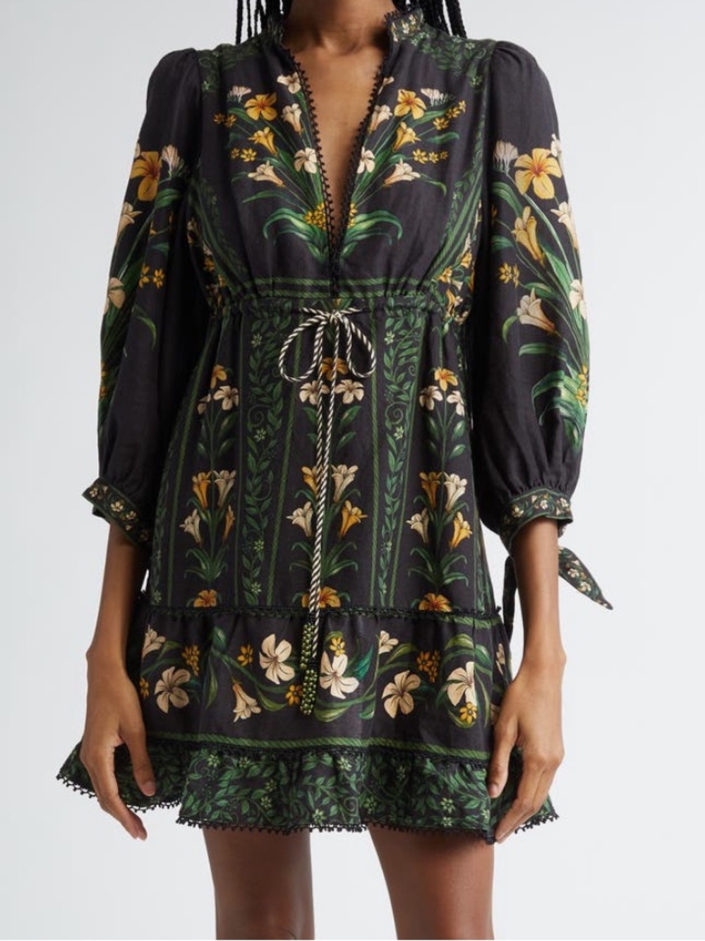 FARM Rio Flowers Arch Linen Blend Mini Dress Size Large NWT